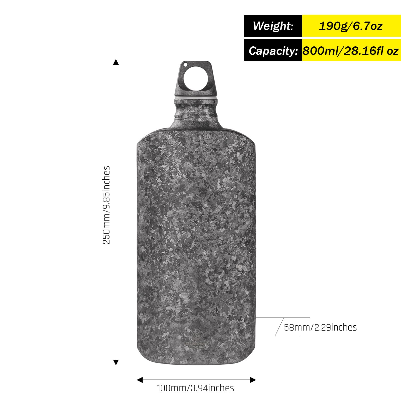 SILVERANT Titan-Trinkflasche, ultraleichte einwandige Flasche, auslaufsichere, schlanke Sportflasche für Wandern, Camping, Reisen und Büro, schwarz kristallisiert (800, Milliliter)