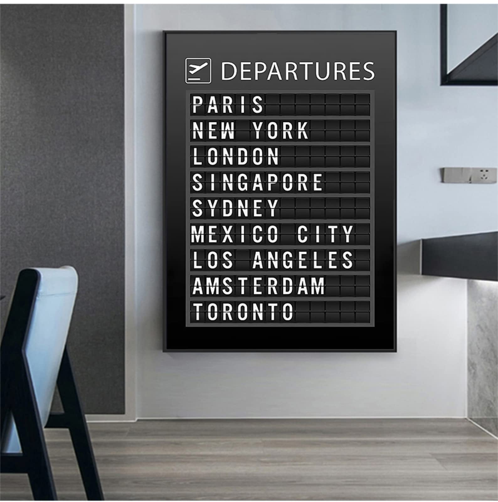 Tableau Mural Encadré Next – Style Aéroport – Noir Et Blanc – 88x68 Cm – Aluminium