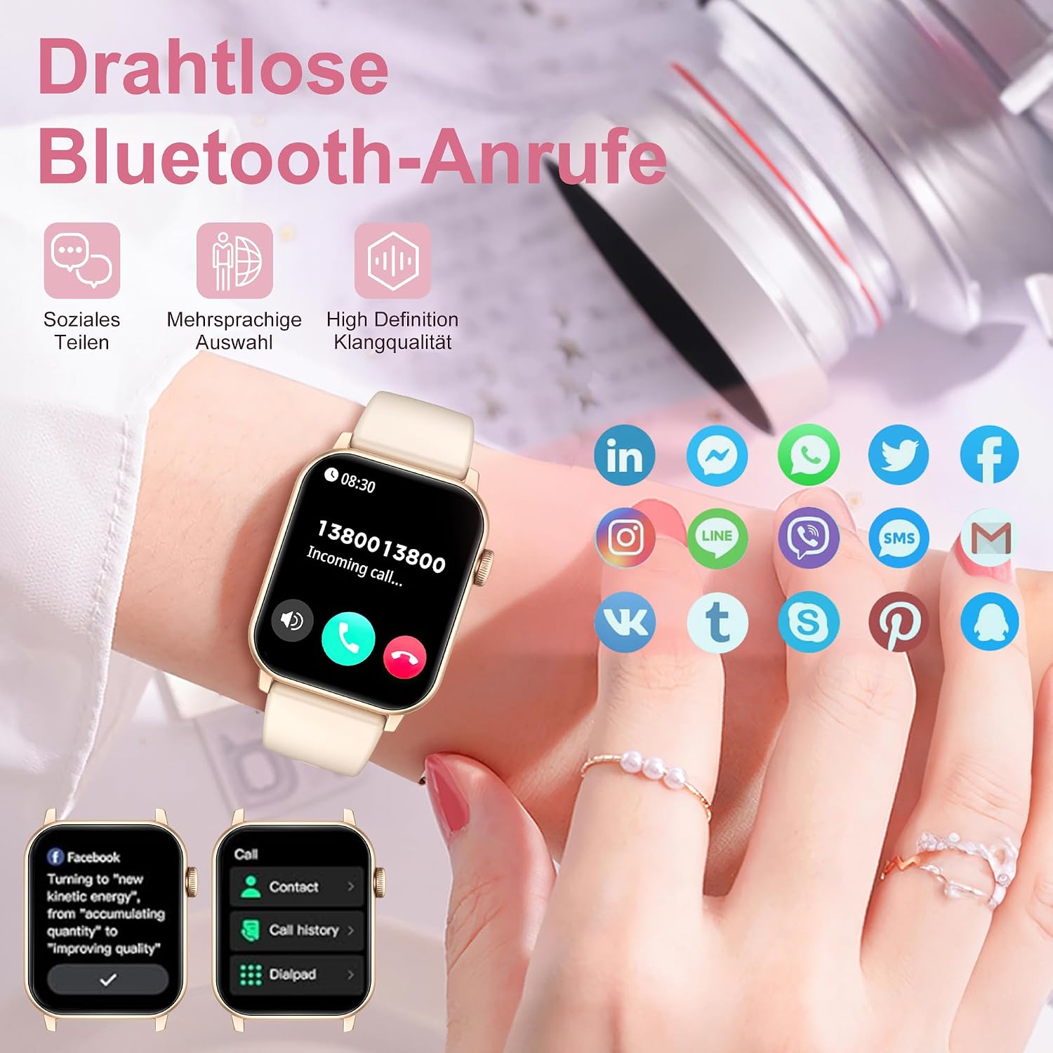 2026 Neu Smartwatch Damen Herren mit Telefonfunktion,1.85"HD