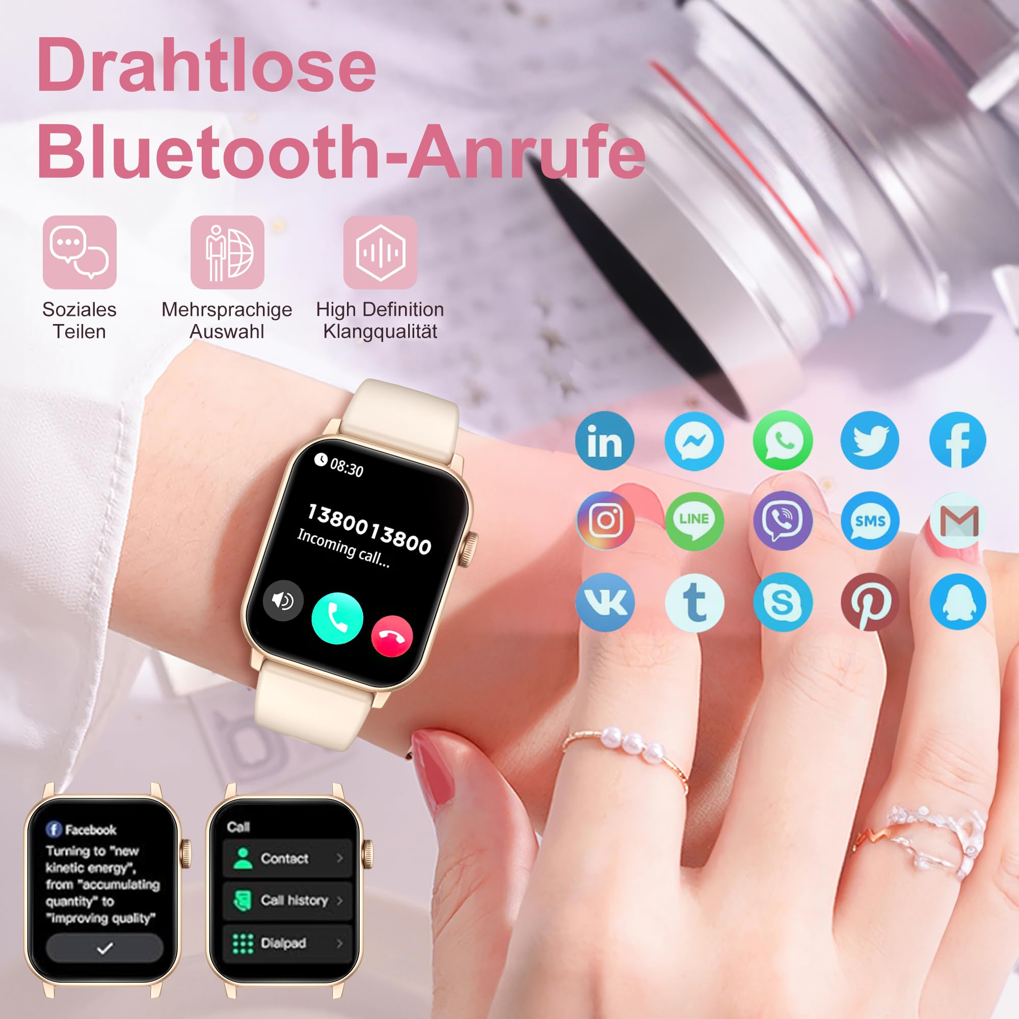 Smartwatch Damen Herren,Smartwatch mit Telefonfunktion,1.85"HD Fitnessuhr,Smart Watch for Women mit 110+ Sportmodi,IP68 Fitness Tracker Herzfrequenz/SpO2/Schrittzähler & Schlafmonitor für iOS Android