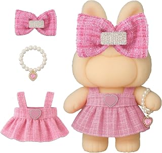 Cute Doll Clothes for (NO Doll) Outfit Blind Mystery Box Accessories Ropa Case Plush Toy Stuff Cart Seat Chair Glasses Hat Shoes Bed Blanket Car Dress Overalls Hoodie (Pink)