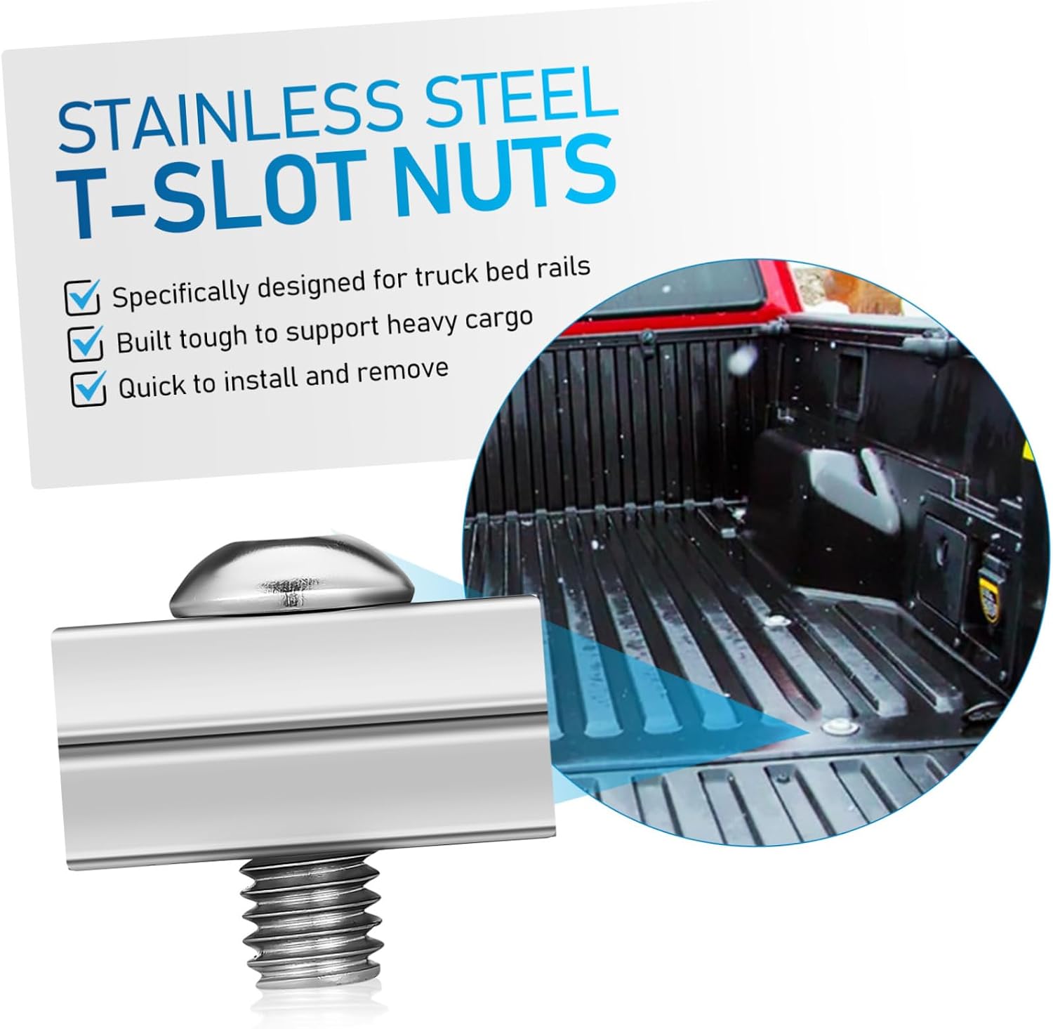 Mobestech 4pcs Slot Nuts for Truck Bed Rails Stainless Steel Fastening Accessories Easy Install Bed Rail Hardware Threaded