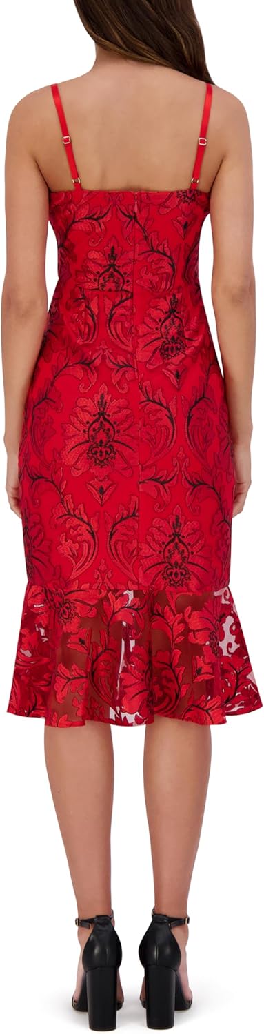 Siena Womens Sleeveless Sweatheart Neck Embroidered Mesh Mermaid Midi Dress - Image 2