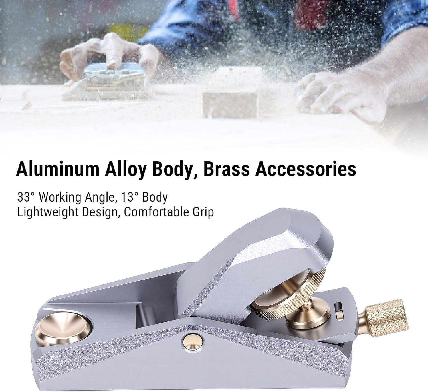 Block Plane For Woodworking, Portable Multifunctional Aluminum Alloy Brass 33 Degree Low Angle Hand Plane For Trimming, Wood Planing, Craft