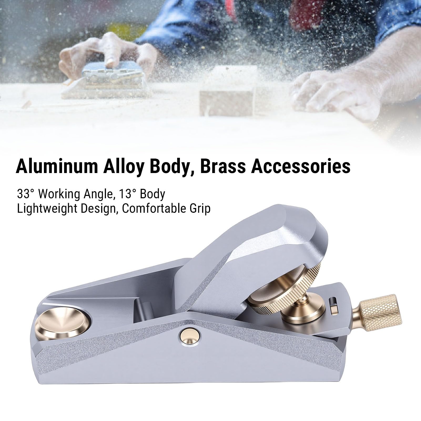 Eujgoov Pialla Manuale a 33 Gradi, Corpo in Lega di Alluminio, Accessori in ottone. Costruzione Resistente, Piallatura Stabile e Controllata, Impugnatura Comoda, Riduce L'affatica