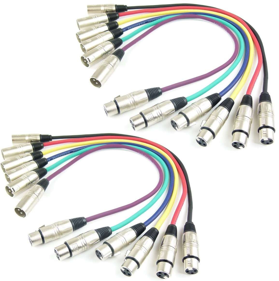 2 Sets Adam Hall Mikrofonkabel je 0,5 m in den Farben Rot, Gelb, Grün, Blau, Vilolett, Schwarz, XLR female auf XLR male DMX Audio Studiokabel (0,5 m, Mehrfarbig, 2)