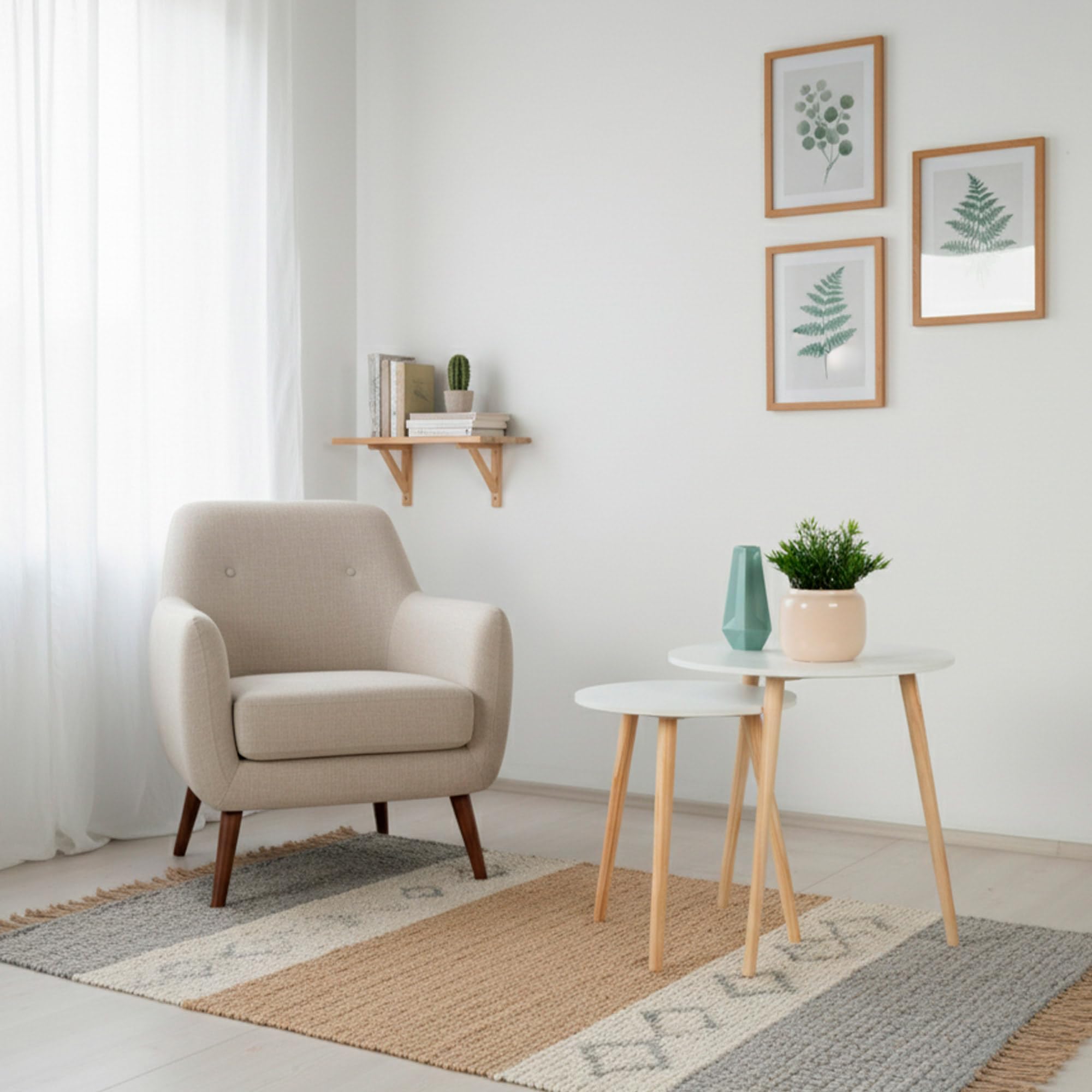 AKTIVE Max Home Set di 2 tavolini, D50xH50 cm e D40xH44 cm, Portata massima 5kg, Nido, Bianco, Gambe in legno naturale, Per soggiorno, Sala da pranzo, Ufficio (18510)