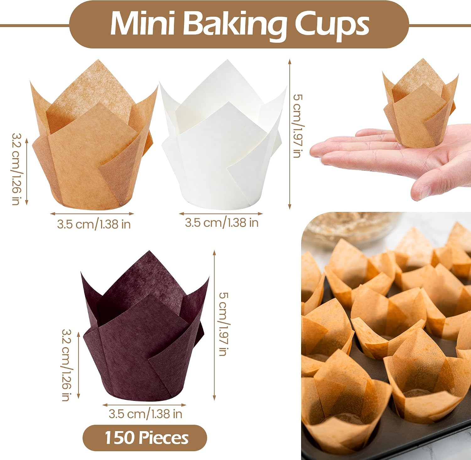 Ruisita 150 Pcs Mini Cupcake Liners Muffin Liners Baking Cups