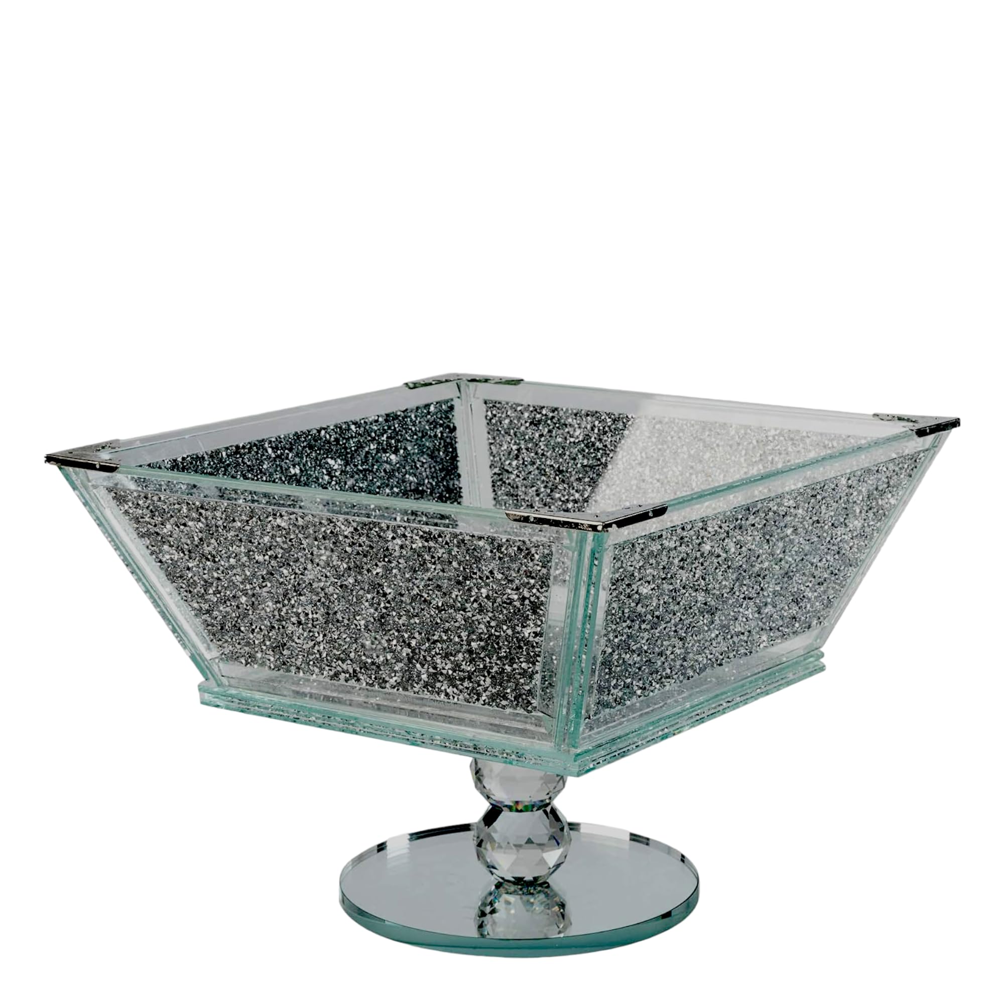 Frutero de cristal plateado elegante con diamantes para un salón lujoso