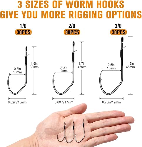Miniatura 5 de Dovesun Ganchos de gusano sin hierbas, ganchos de equipo de Texas, 30 unidades, profesionales en V, anzuelos de pesca para agua dulce y salada, 3