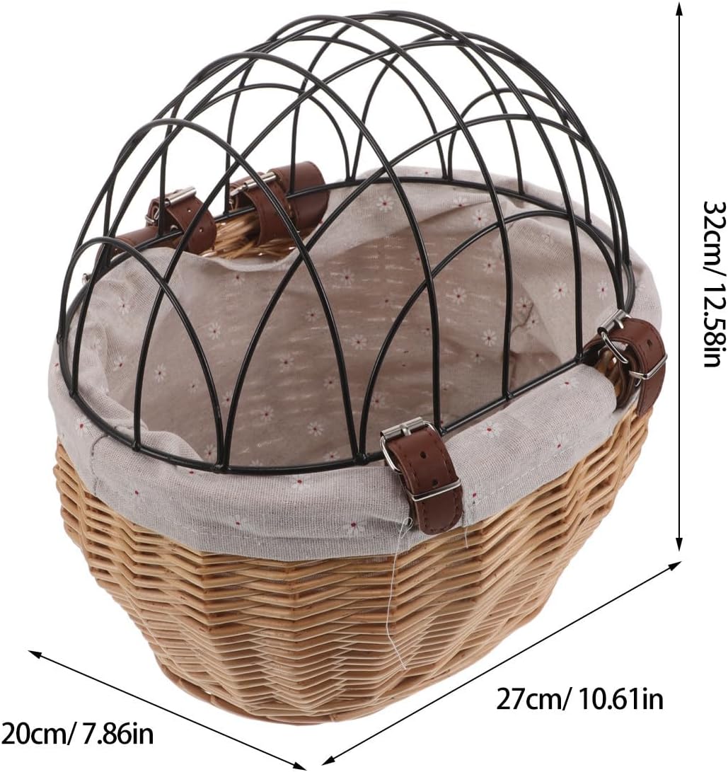 Toyvian Small Dog Bike Carrier Basket for Bicycle with Natural Rattan and Iron Material, Easy Installation, Ventilated Structure, Front Attachment for Cats and Dogs, for Long Rides