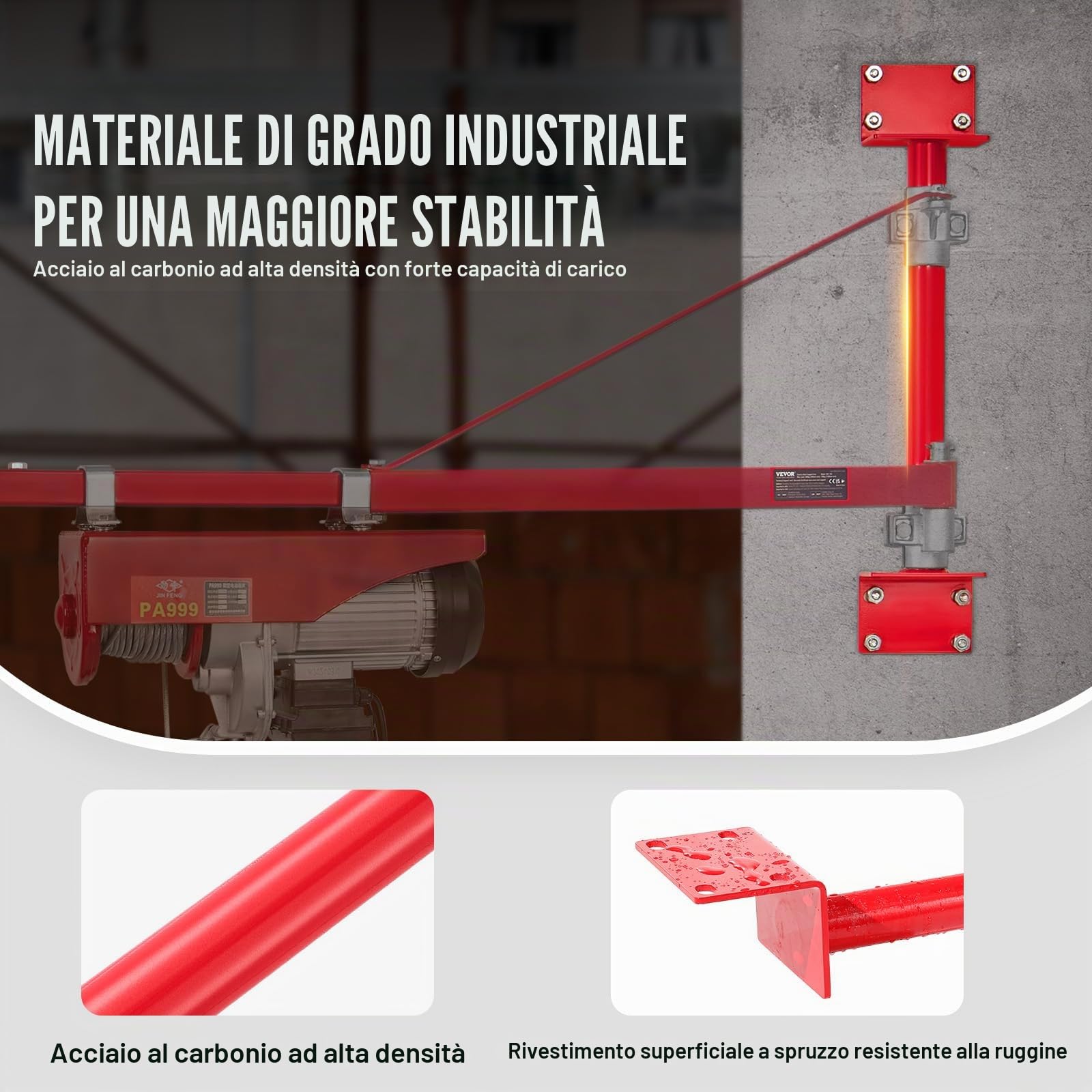 VEVOR Palo di Supporto per Paranco Elettrico, capacità di carico 1000 kg, Telaio del Paranco in Acciaio al Carbonio, Montante Palo di Sollevamento Palo di Sollevamento per Officina Garage
