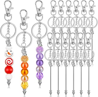 ROADPLUM 12 Pack Silver Beadable Keychain Bars - DIY Alloy Beaded Keychains, Bulk Pendant Accessories for Jewelry Crafts & Gifts