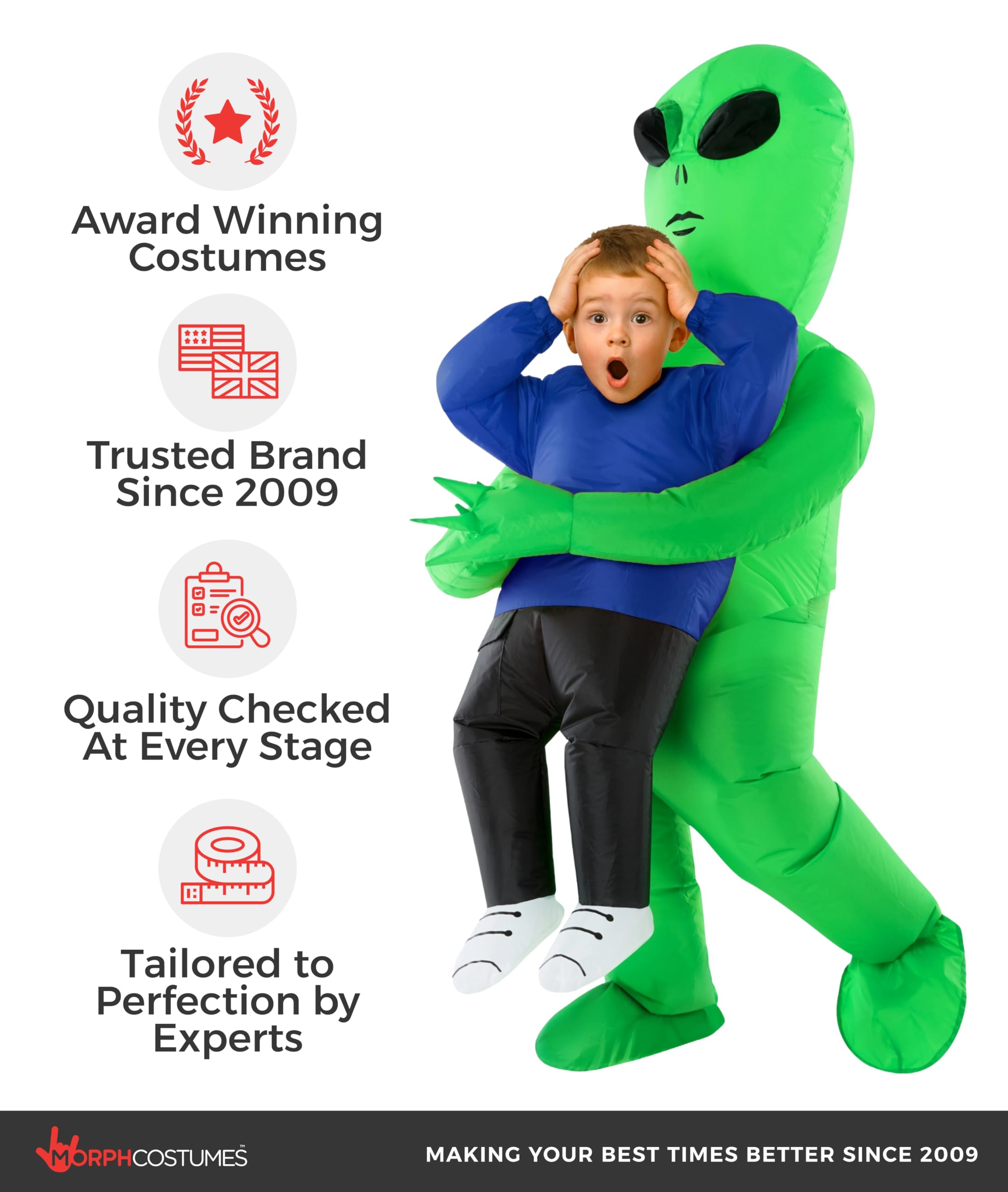 Morph Alien Kostüm Kinder, Karneval Kostüm Alien, Aufblasbares Kostum Kinder, Karneval Kostum Aufblasbar, Faschingskostüme Kind Junge & Mädchen, 4-6 Jahre