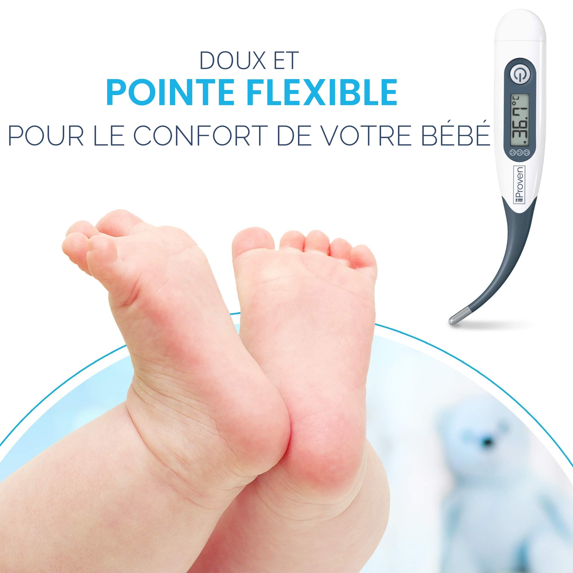 iProvèn DTR-1221R - Thermomètre numérique avec embout flexible - Thermomètre pour fièvre à usage rectal ou oral - Mesure rapide et précise en 10 secondes