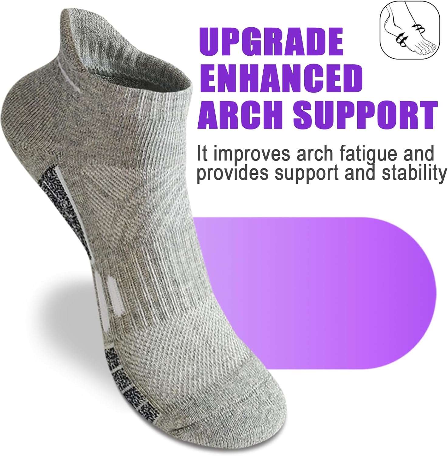 Women's Cotton Athletic Ankle Socks with Wicking Anti-Blister Arch Support Cushioned Sole for Running 5 Pairs - Image 3