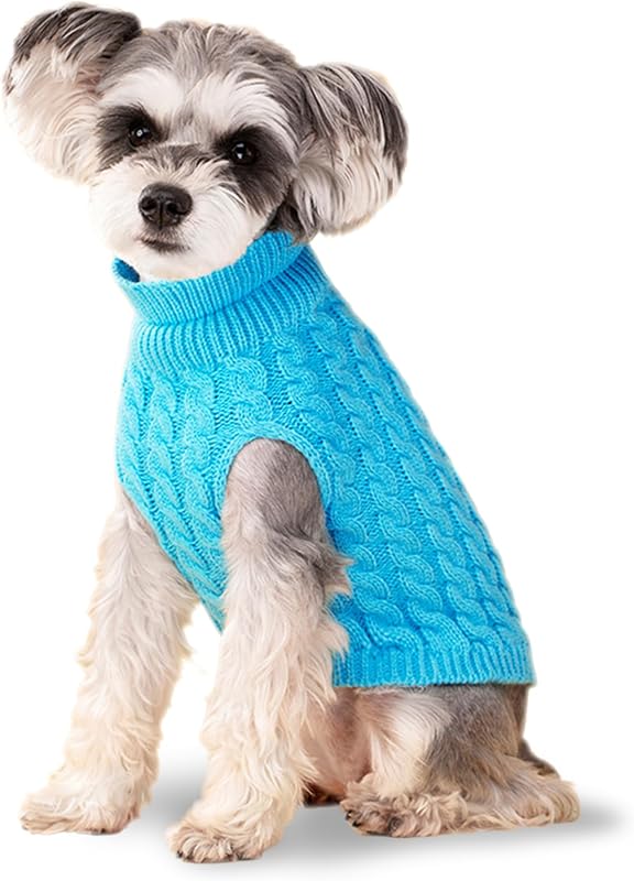 Suéteres para perros, abrigos de cuello alto cálidos y adorables para perros pequeños Azul S
