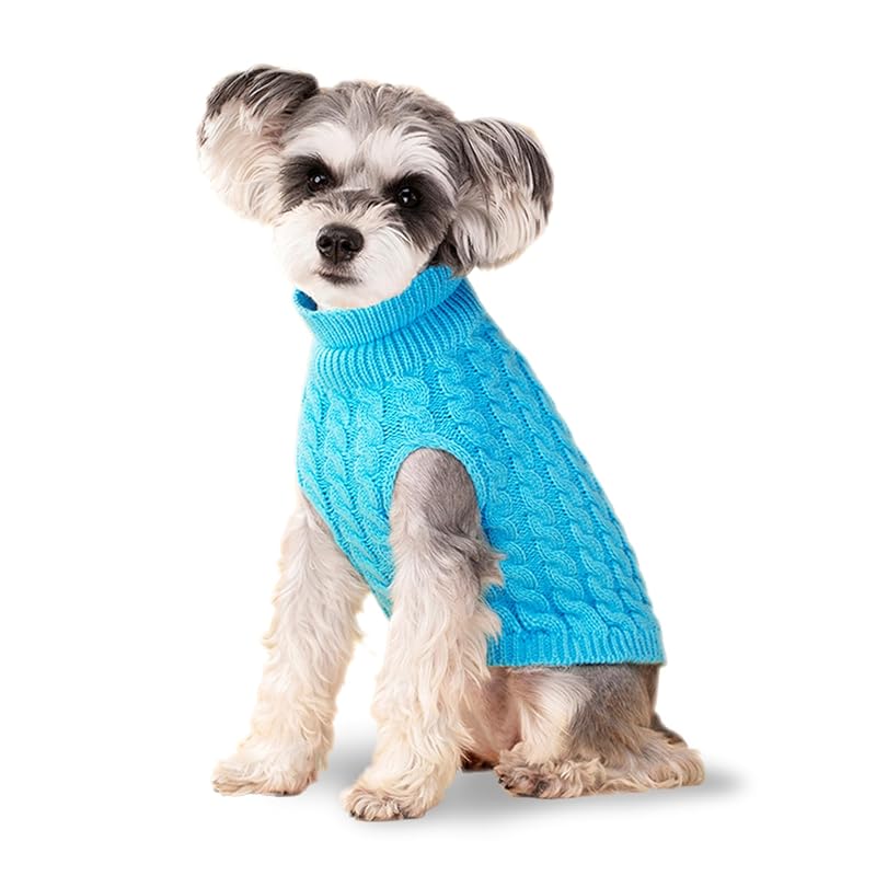 Casaco de tricô com gola alta para cães krastmon Blue S, tamanho Pequeno