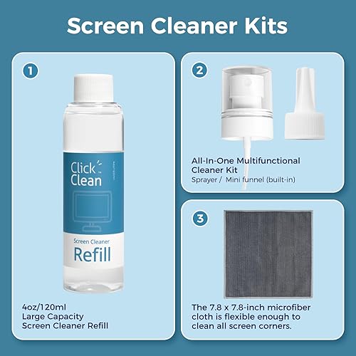 Miniatura 3 de Click Clean Kits de repuesto de limpiador de pantalla, repuesto de limpiador de 4 onzas y 1 paño de microfibra (7.8 x 7.8 pulgadas), 1 mini embudo