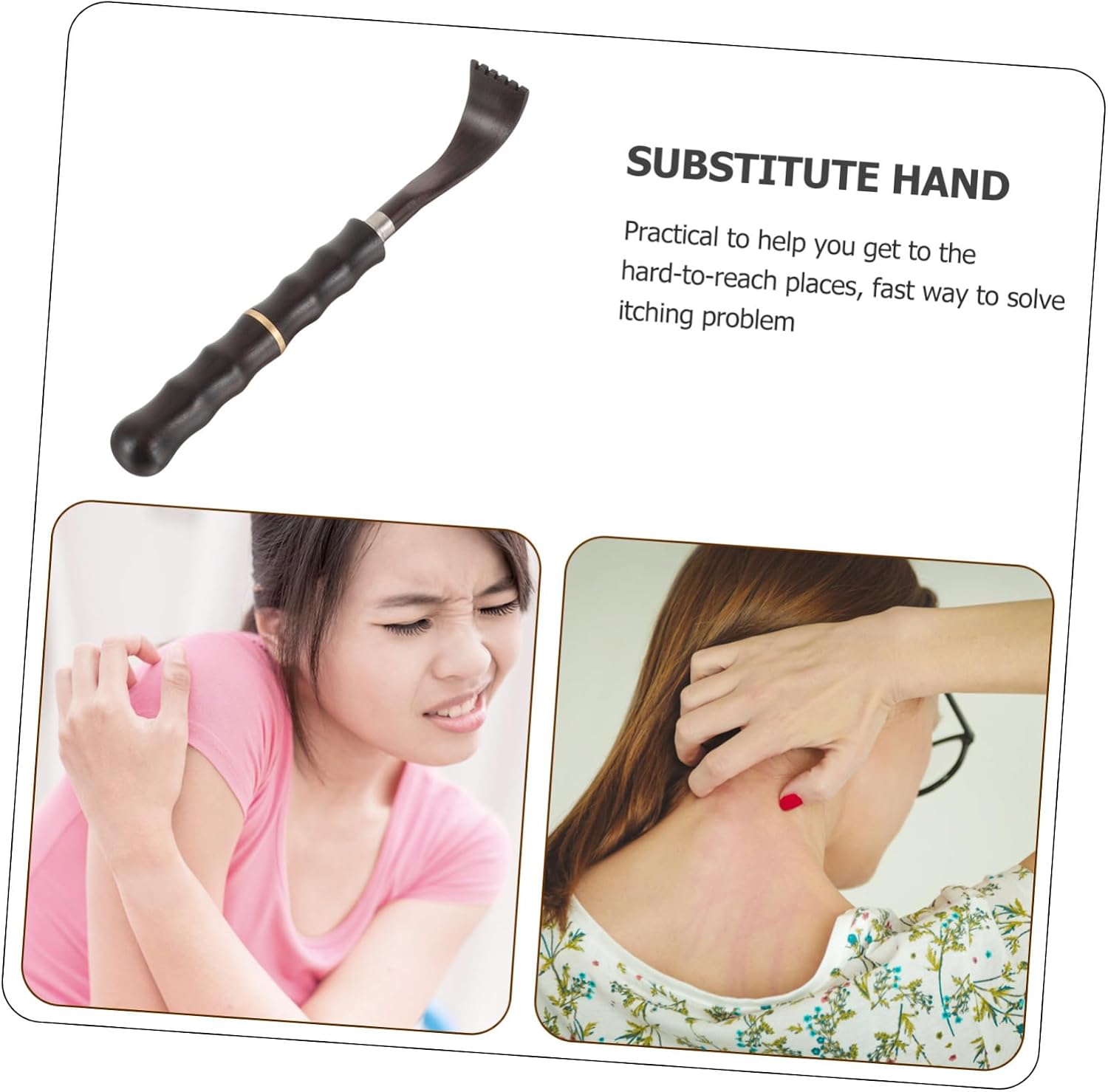 Portable Telescopic Back Scratcher with Wooden Handle, Black