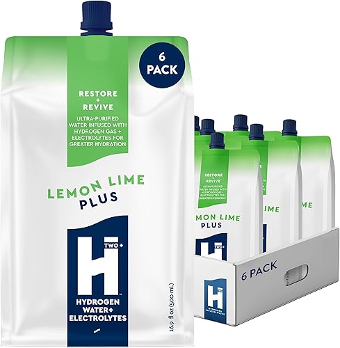 HTWO Plus Agua de hidrógeno molecular con electrolitos, sabor a limón y lima, sin azúcar, paquete de 6 paquetes de 16.9 onzas, paquetes de