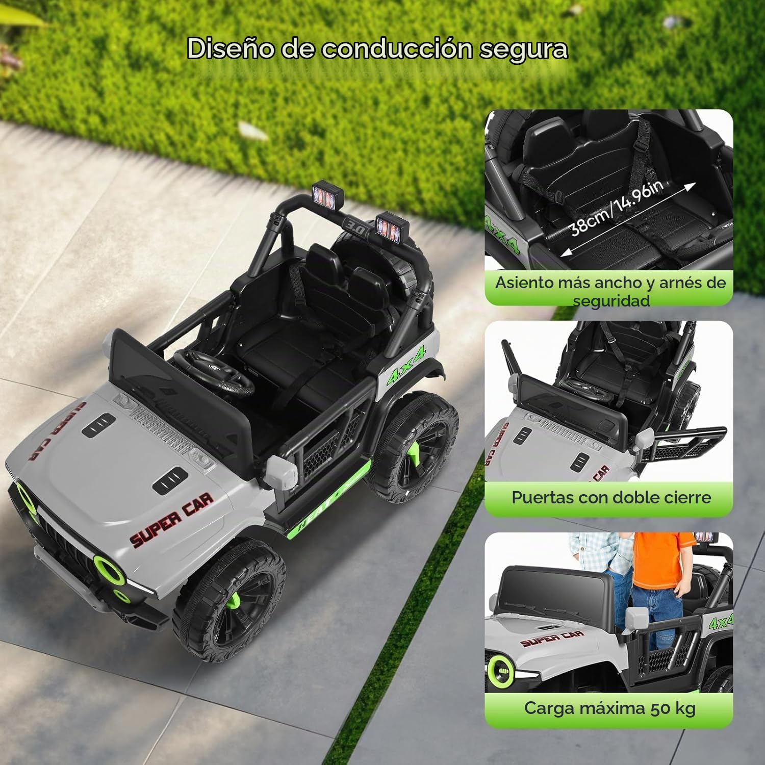 Vehículos eléctricos de 24 V, Coche eléctrico para niños, Coche eléctrico Infantil con Mando a Distancia, 2 Motores de 150 W, Capacidad de Carga máxima: 50 kg