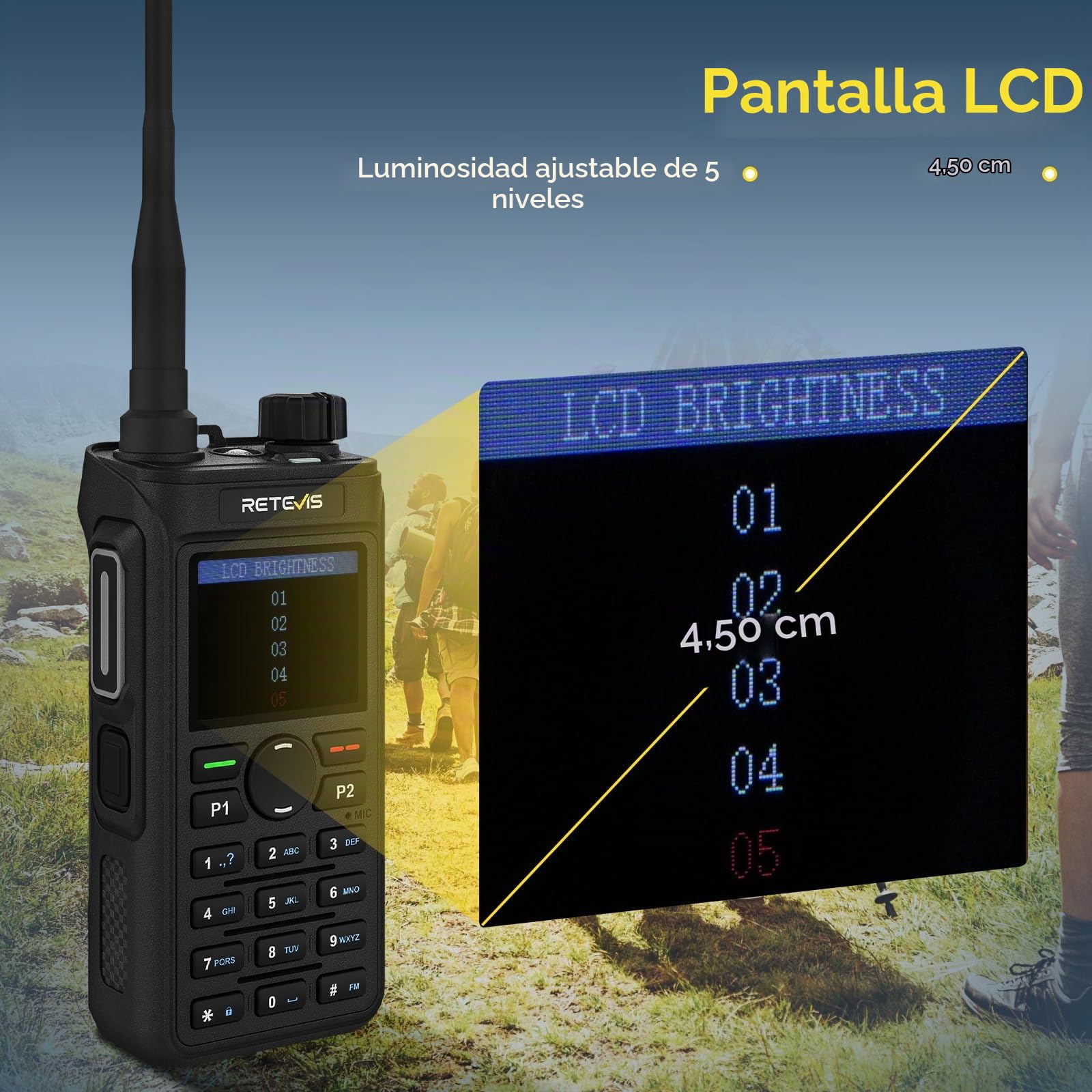 Retevis C62 Walkie Talkie de Mano, Ham Radio Recargable para Adultos, Radio Bidireccional de Alta Potencia y Largo Alcance, Linterna, 2000 mAh, para Senderismo, Caza y Acampada (Paquete de 2 en)
