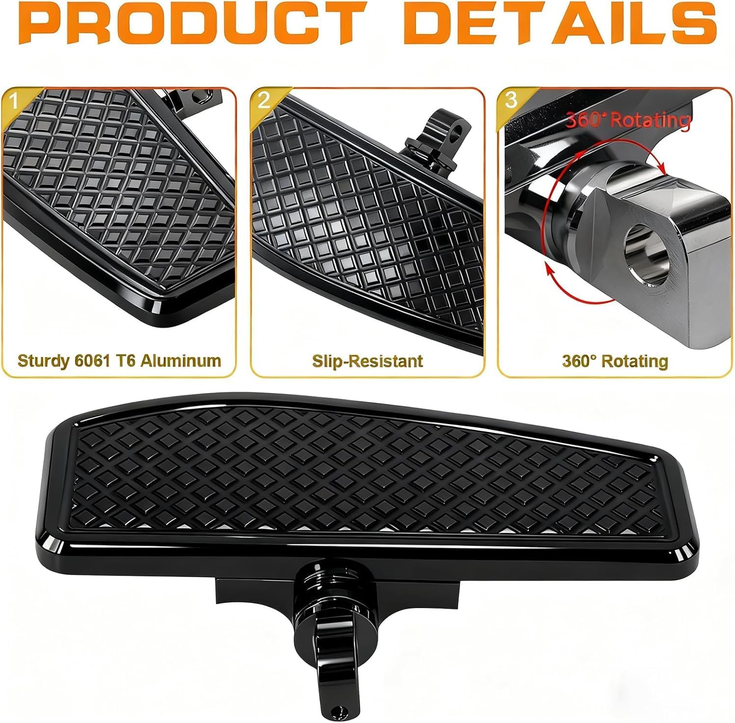Black Passenger Foot Pegs Rear Floorboards Footboards Floor Boards for Harley Touring, Road King, Road Glide, Electra Glide, Street Glide, Softail Fat Boy, Breakout, Heritage, Dyna Models