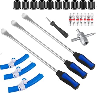 P1TOOLS 11.5" Motorcycle Tire Spoons, Dirt Bike Tire Changing Tools Lever Steel Spoons Kit for Wheelchair, Lawn Mower, Tractor, with Tire Spoons, Rim Protector, Valve Tool,Valve Cap and Valve Cores