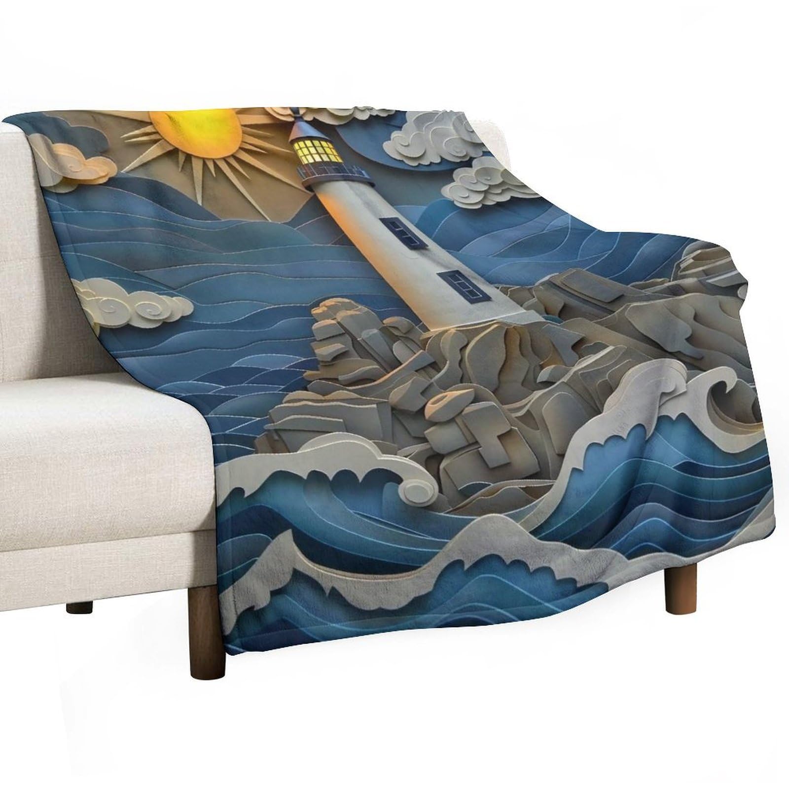 YHGSREUOH Papercut Lighthouse 02 Flannel Blankets Fleece Soft Throw Lightweight Plush Gifts for Couch, Bed, Cozy Sofa Plush, Chair, Lovers 100x130cm(40x50in)