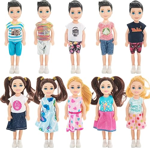 ONEST 10 juegos de mini muñecas de 5 pulgadas con ropa de muñeca, trajes de fiesta para niños, accesorios para muñecas