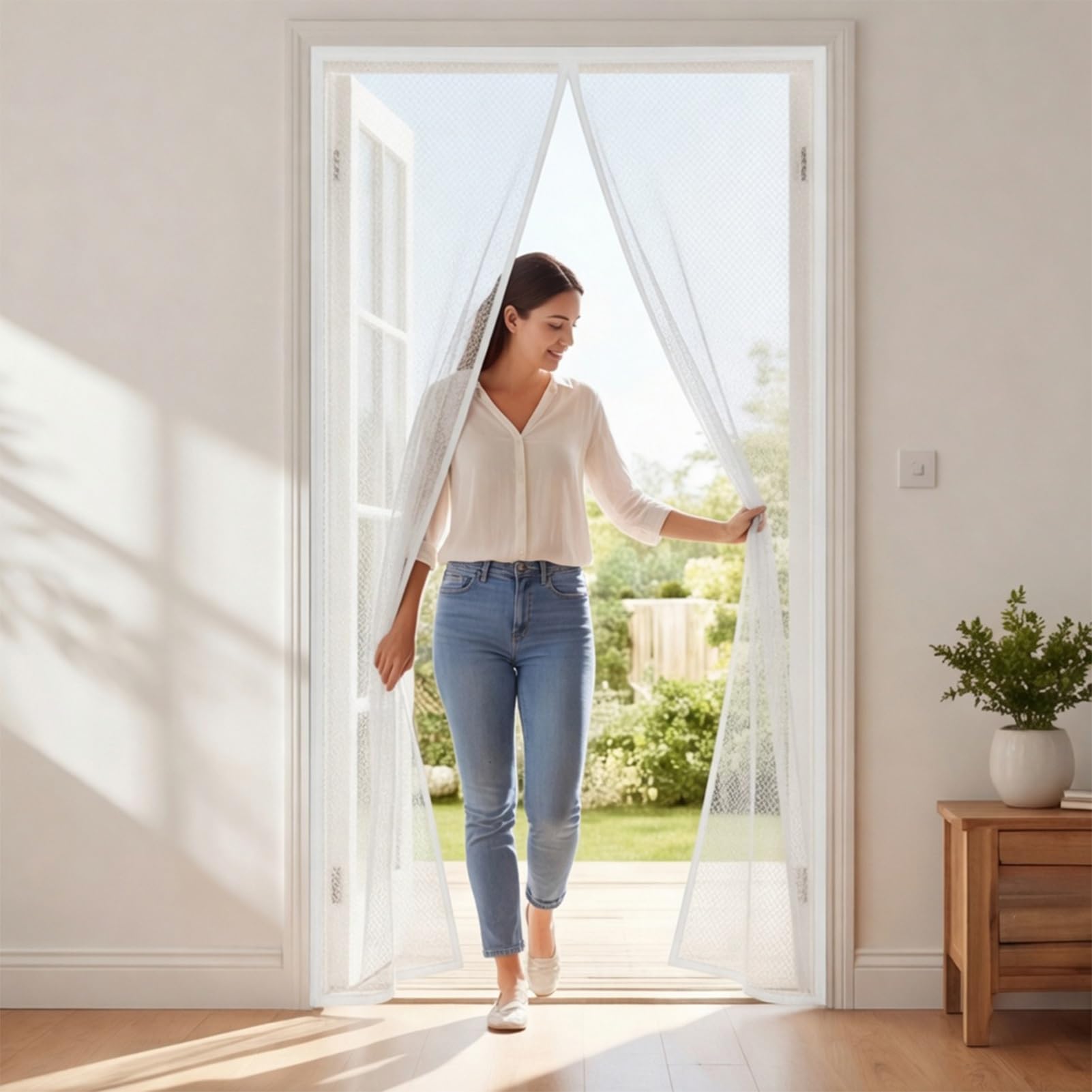 Yxrs White Fly Screens Doors 243 X 209 Cm Frame Hook & Loop Hundreds Of Sizes Fly Nets For Doors Keep Bugs Out & Lets Fresh Air In Easy To Install Without Drilling,
