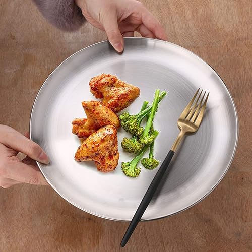 Miniatura 3 de Juego de 2 platos de acero inoxidable de metal de 7 pulgadas para aperitivos, campamento al aire libre, plato de carne, inastillables y aptos para