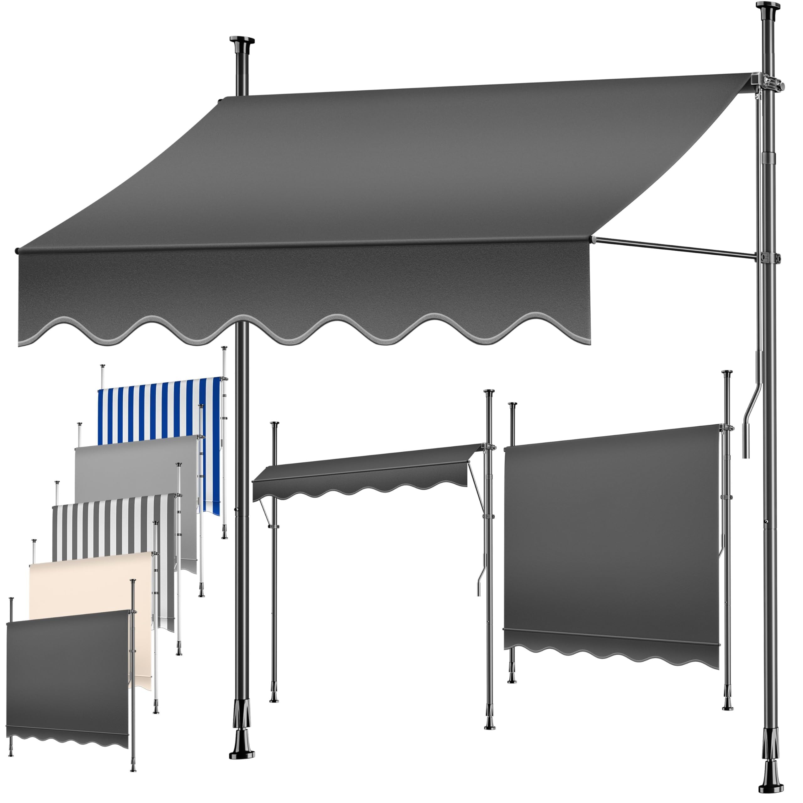 Store D'angle à Manivelle YRHome Pour Balcon/terrasse - 250x120 Cm - Gris - Fixation Par Serrage, Sans Perçage, Réglable En Hauteur