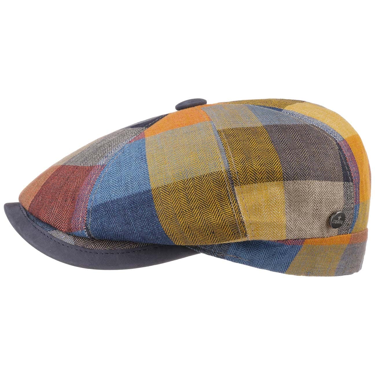LIERYS Herren Flatcap Aus 100% Leinen - Karomuster Mit Lederrand - Made In Italy - Sommer Schirmmütze