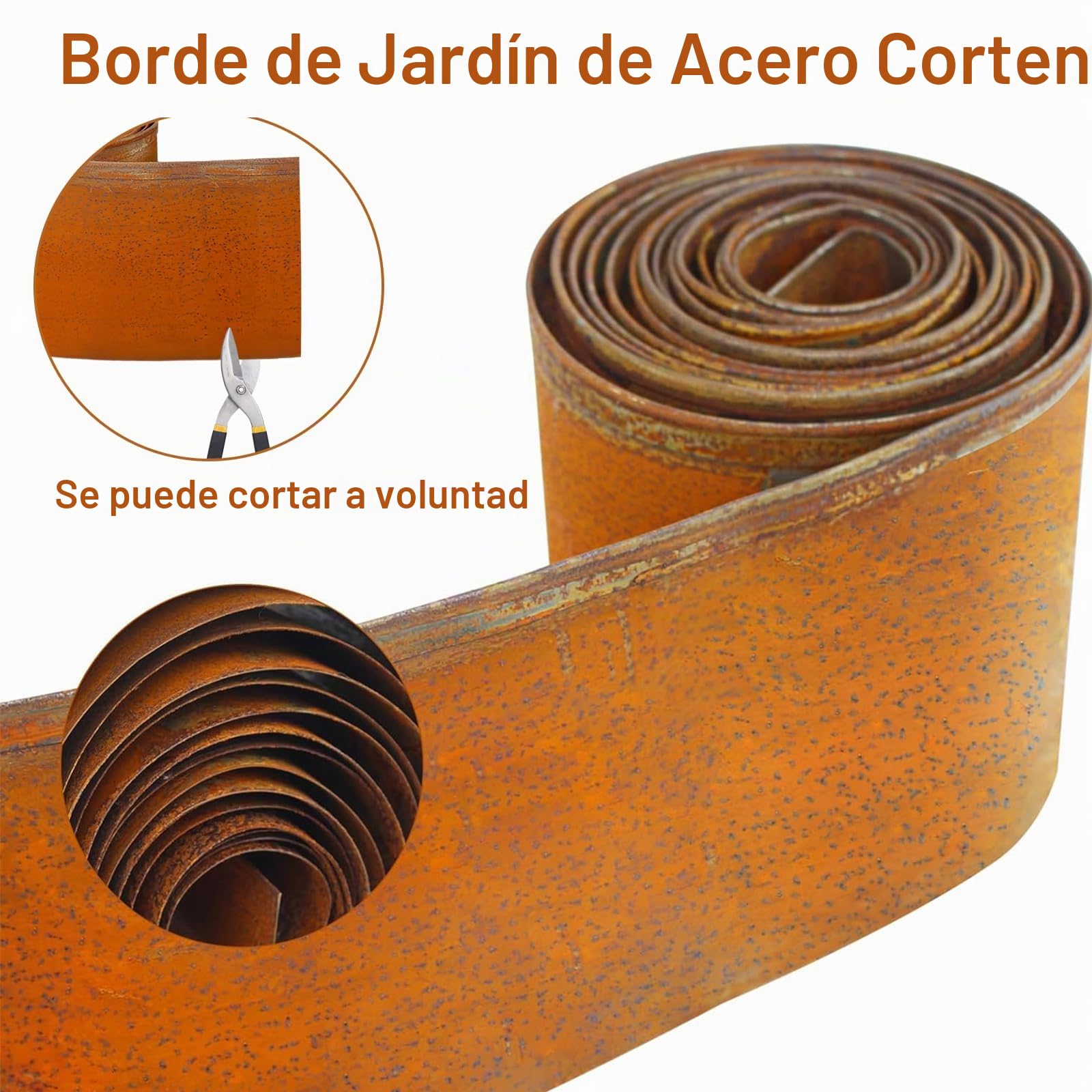 10 m x 15,5 cm de Alto, Borde de césped de Metal, Borde de césped de Acero corten, Aspecto Oxidado, Borde de arriate para Bricolaje, Borde de césped con 1 par de Guantes, Borde de césped galvanizado