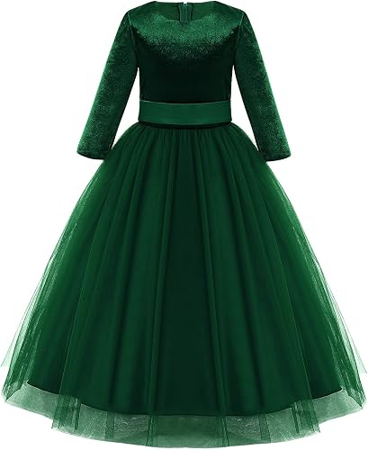 Flower Girls Vintage 3/4 Sleeves Wedding Bridesmaid Velvet Dress First Communion