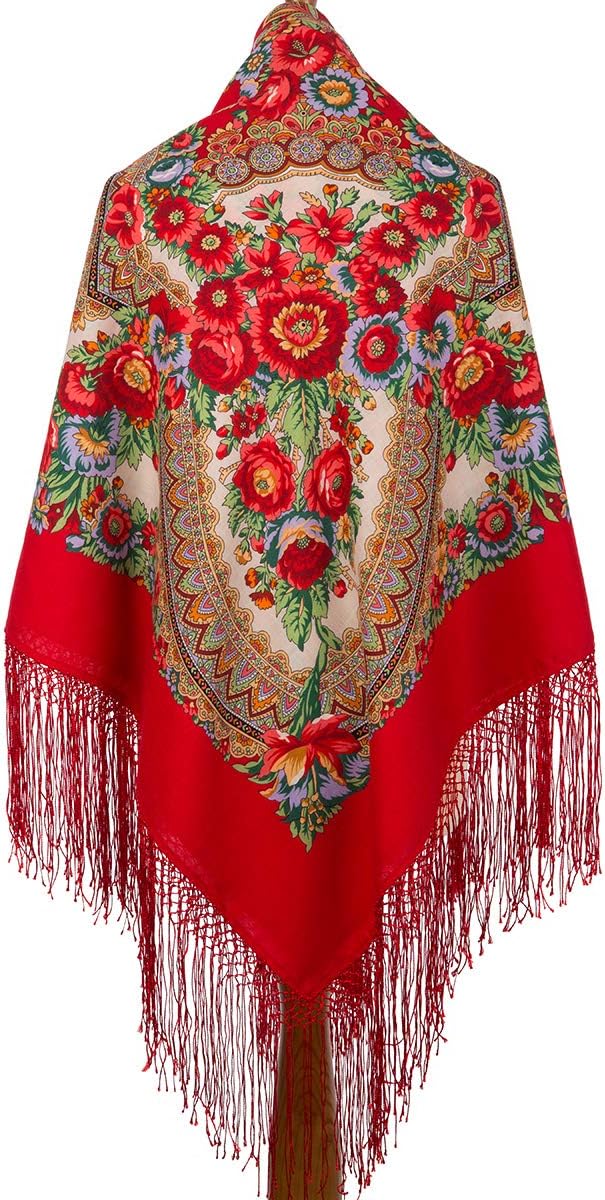 Pavlovo Posad Russian Shawl 100% Wool 58x58" Scarf 148x148 cm Silk tassels 377-5