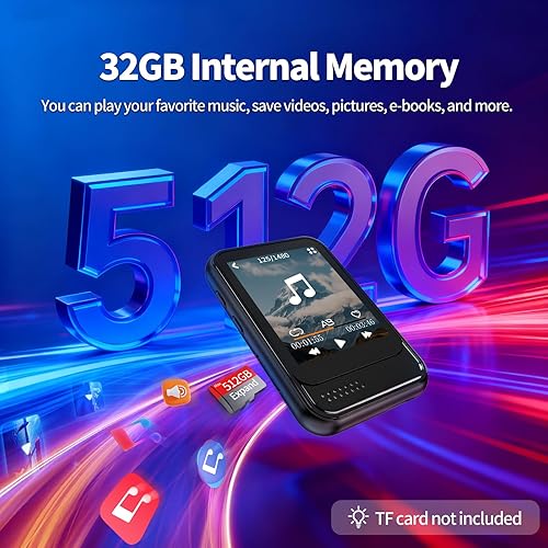 Miniatura 4 de Reproductor de MP3 con Bluetooth, mini reproductor de MP3 con altavoz, ranura para tarjeta micro SD integrada, reproductor de música portátil con