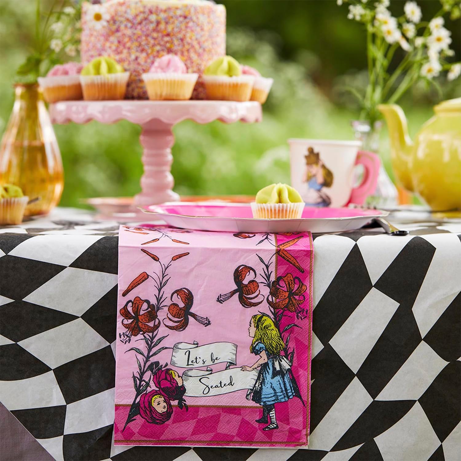 Talking Tables Alice in Wonderland Party Decorations for 16 Guests Mad Hatter Onederland 1st First Birthday Afternoon Tea Party Supplies Reversible Bunting Paper Plates Napkins Cups Table Cover