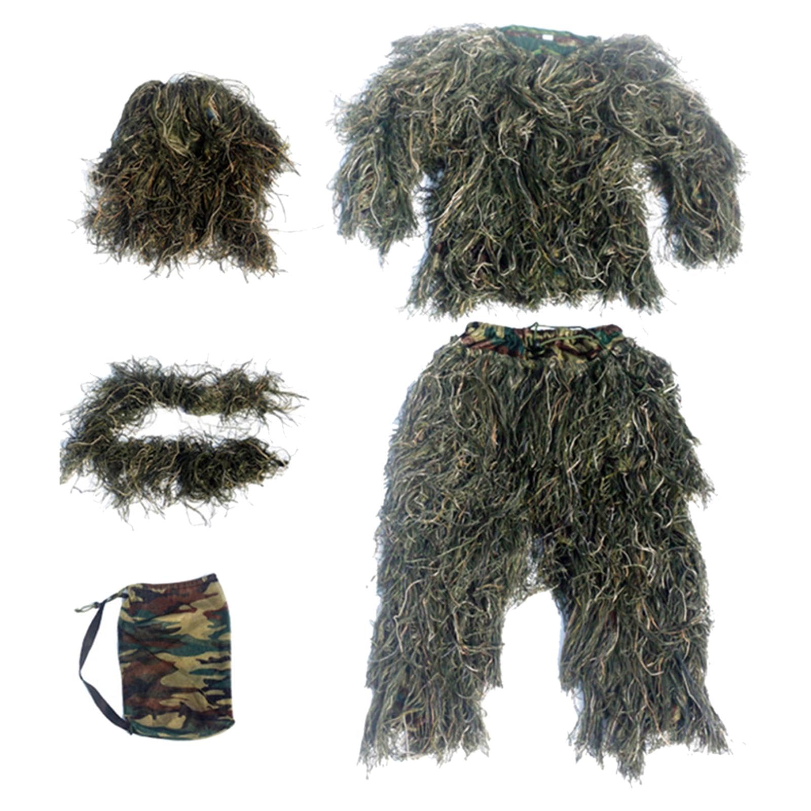 Traje Ghillie para Hombre, Pantalón, Sombrero, Disfraz de Bosque con Bolsa de Almacenamiento, Conjunto Uniforme para Observación de Aves, Jardinería,