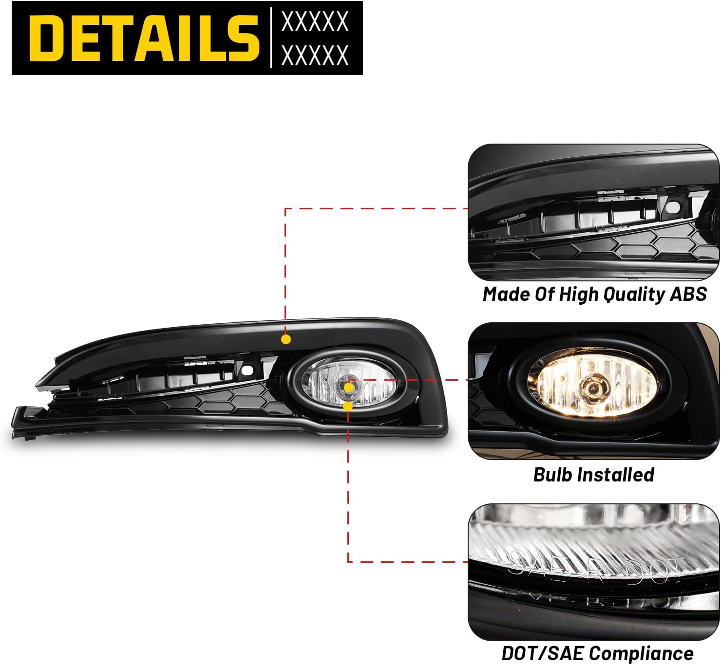 Fog Lights for Honda Civic Sedan 4-Door 2013 2014 2015 with H11 12V55W Halogen Bulbs Fog Lamps Assembly Included Wiring Kit & Switch-1 Pair (Clear Glass Lens)