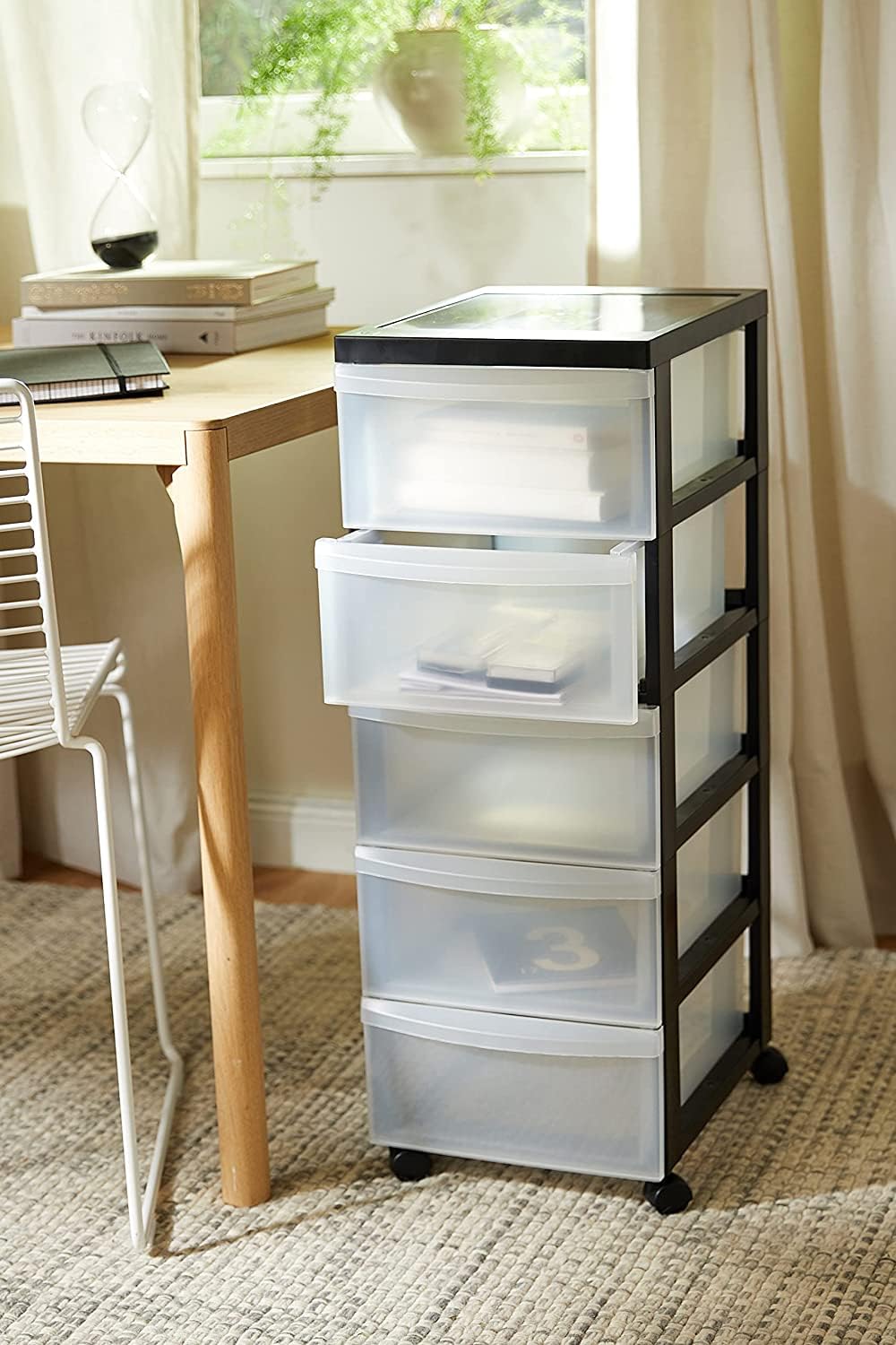 Cassettiera Con Ruote Iris Ohyama - 5 Cassetti Grandi, Bianco, Dimensioni 40x29x100.5 Cm, In Plastica Senza BPA, Per Camera, Ufficio, Bagno