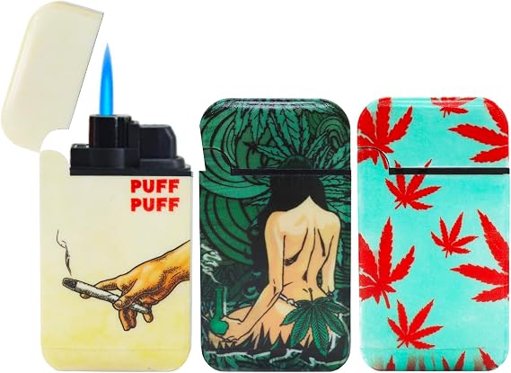 Zengaz Prefilled 3 Pack Cool Torch Lighters - Refillable Butane Lighter, Windproof Jet Flame, Rubberized Matte Finish, No Flint for Men & Women Plus Free 18ML Refill, Nugs Not Dr*gs, 3-Count
