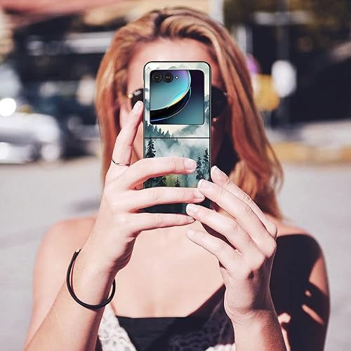 Vista 232 de Funda para Motorola Moto Razr Plus 2023 con protección de pantalla, cubierta trasera de policarbonato duro delgada y ultrafina con patrón de estante