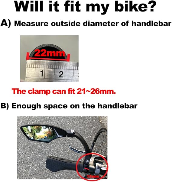 Hafny NEW Handlebar E-Bike Mirror, Large Surface Mirror, HD Automotive Grade Glass, Safe Blast-Resistance, Cycling, (HF-M904-FR01B) (Anti-glare Blue Glass Left)