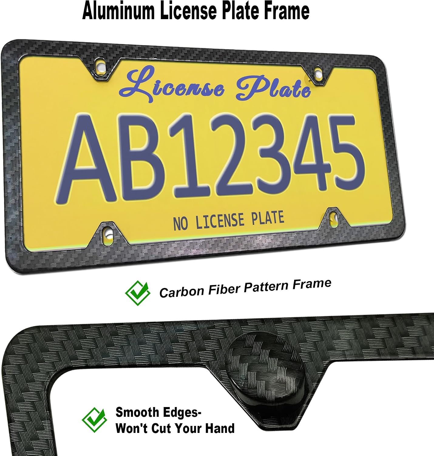 FBJTDQ License Plate Cover Frame Combo- Carbon Fiber License Plate Frame and Flat Clear Cover, Novelty Unbreakable Car Tag Protector for US Plate, with Rust Resistant Screws Caps, Rattle Proof Pads