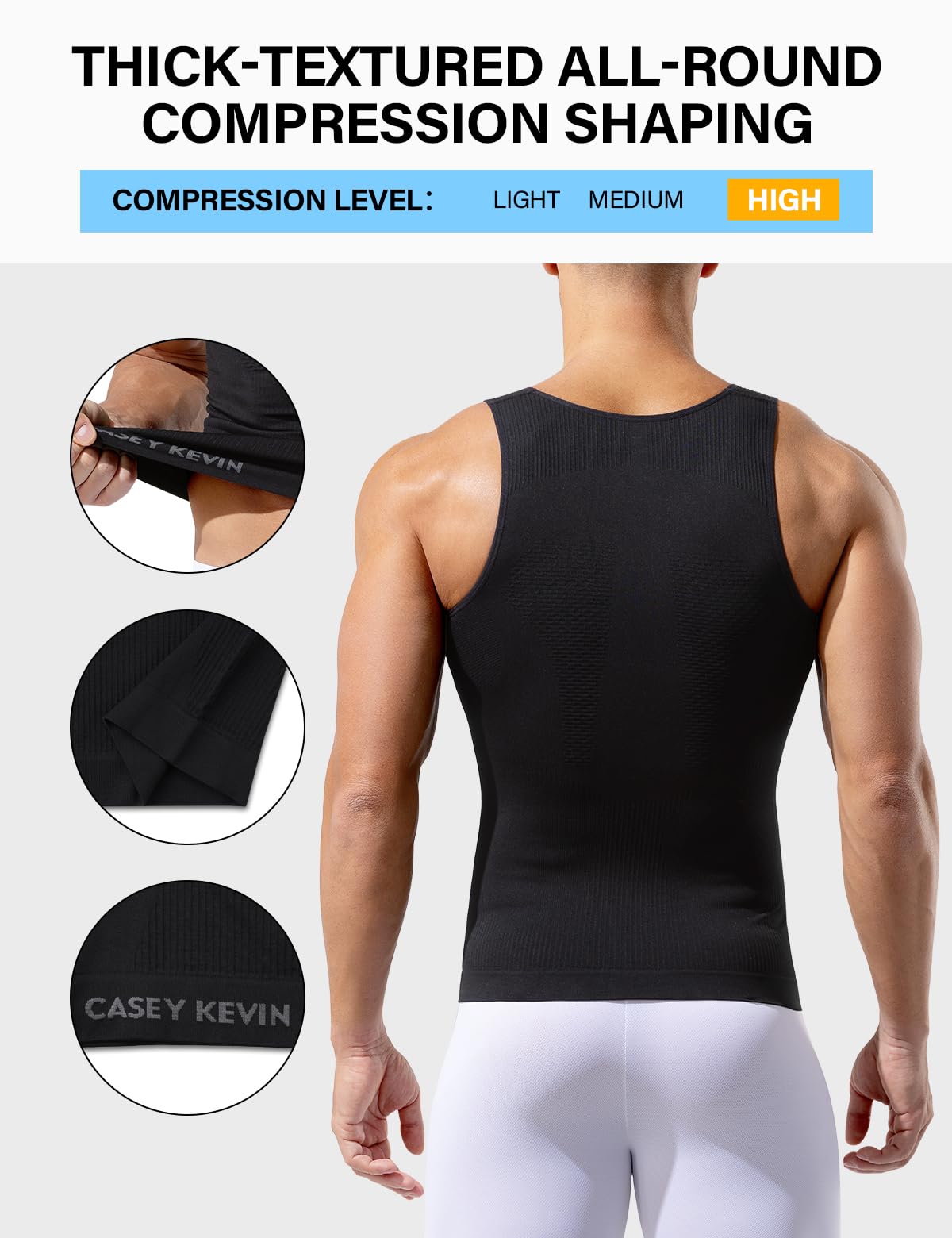 Casey Kevin Débardeur de Compression Homme Niveau 5 (20-25 mmHg) | Gain Ventre Plat Homme - T-shirt Compression Homme, Gainant pour Morphologie, Sport et Quotidien