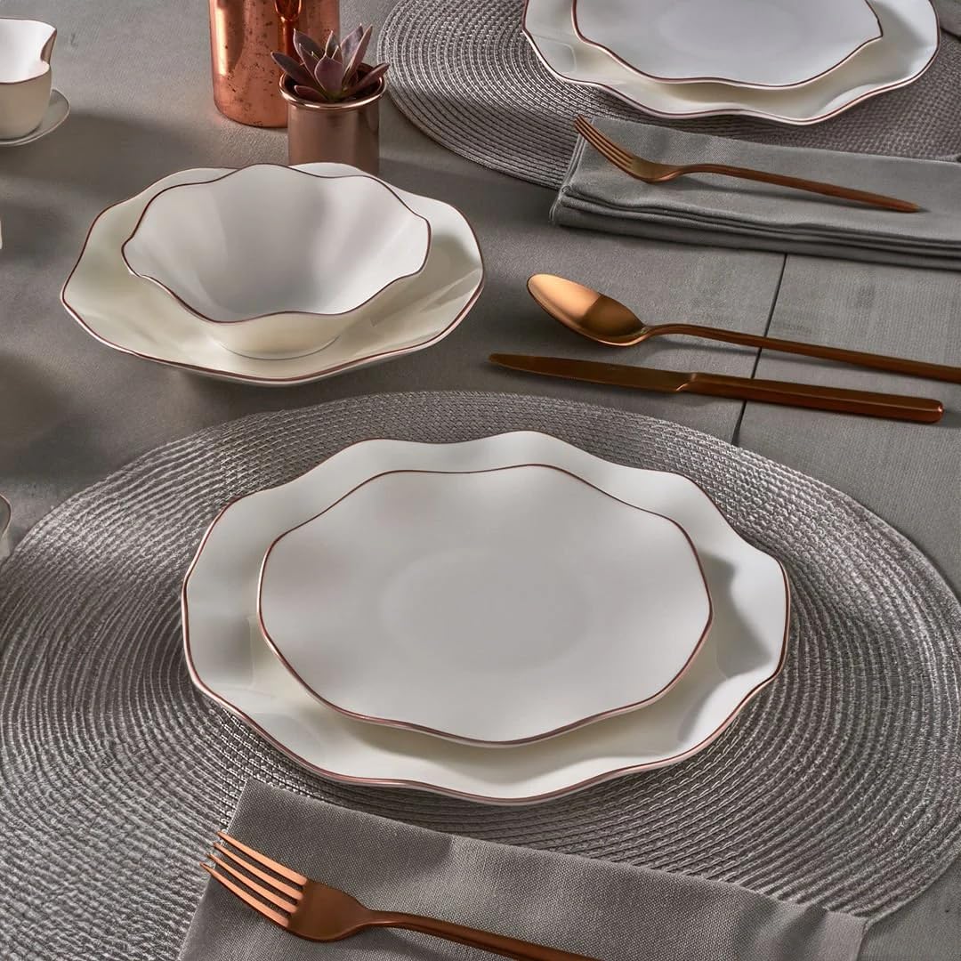 Vajilla Güral Porselen Nesrin Cobre de Porcelana, 24 piezas para 6 personas – Vajilla Completa y Elegante