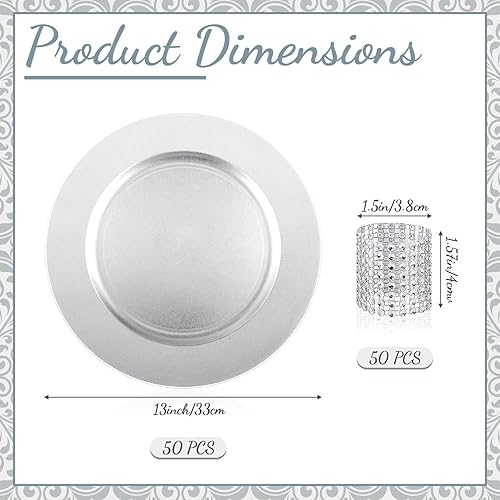 Miniatura 2 de El juego de 100 platos de carga a granel incluye 50 cargadores de platos de plástico y 50 servilleteros redondos de 13 pulgadas, cargadores de boda
